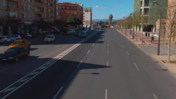 Volando Por Las Calles Valencia España Cima Autobús Abierto Dos — Vídeo de stock