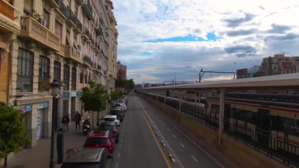 Volando Por Las Calles Valencia España Cima Autobús Abierto Dos — Vídeos de Stock