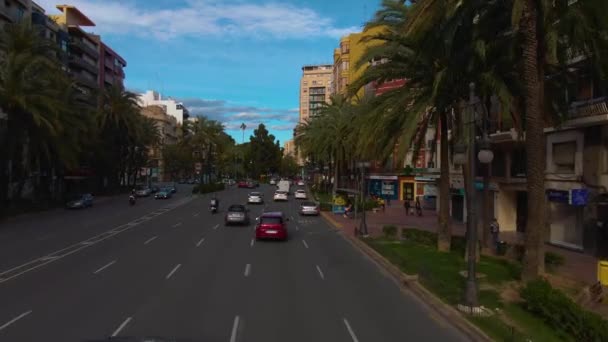 Volando Por Las Calles Valencia España Cima Autobús Abierto Dos — Vídeos de Stock