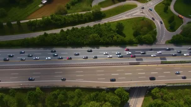 Flygfoto Över Autobahn Korsning Triangeln Bredvid Staden Karlsruhe Tyskland Väg — Stockvideo