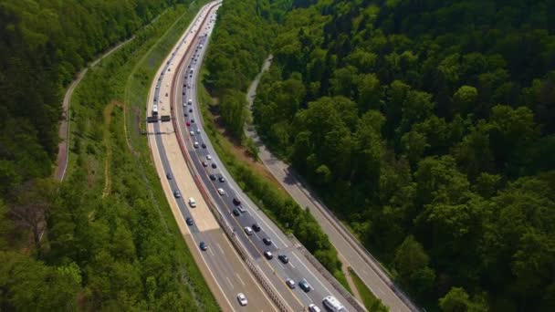 Flygfoto Över Autobahn Korsning Triangeln Bredvid Staden Karlsruhe Tyskland Väg — Stockvideo