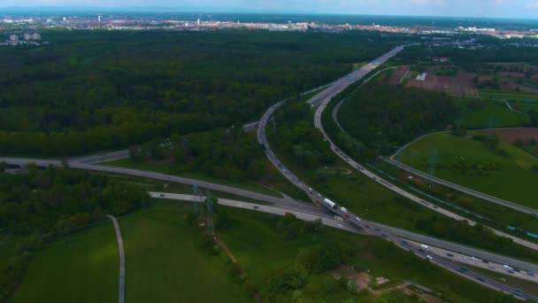 Aerial View Autobahn Crossing Triangle City Karlsruhe Germany Going Basel — Stock Video