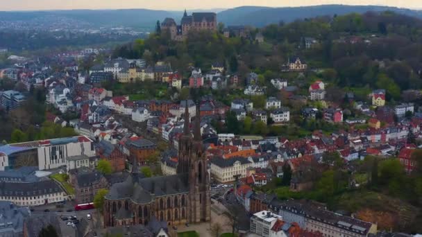 Vista Aérea Ciudad Marburgo Hessen Alemania Principios Primavera — Vídeo de stock