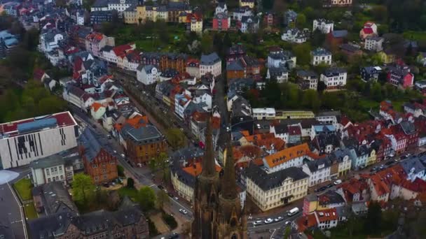 Vista Aérea Ciudad Marburgo Hessen Alemania Principios Primavera — Vídeo de stock