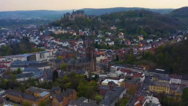 Вид Воздуха Город Марбург Гессене Германия Ранней Весной — стоковое видео
