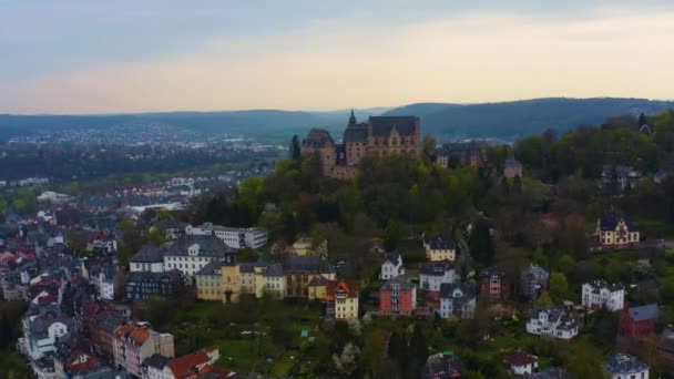 Vista Aérea Ciudad Marburgo Hessen Alemania Principios Primavera — Vídeo de stock