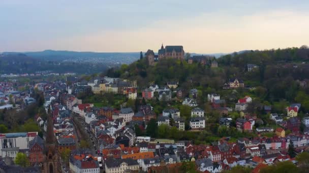 Вид Воздуха Город Марбург Гессене Германия Ранней Весной — стоковое видео