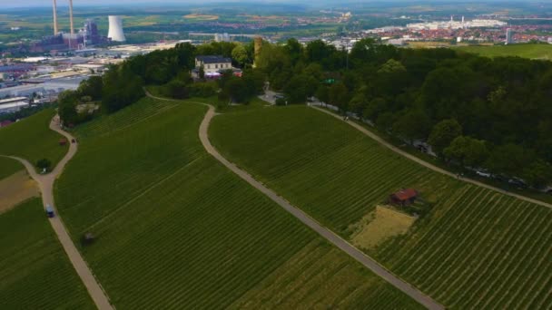 Widok Powietrza Winnice Wokół Miasta Neckarsulm Niemczech Słoneczny Dzień Wiosną — Wideo stockowe
