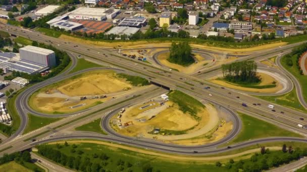 Aerial View Autobahn Freeway Cross Roads Intersection Close Neckarsulm Sunny — Stock Video