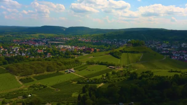 Aerial Weinsberg Germany Castle Weibertreu Sunny Day Spring — Stock Video