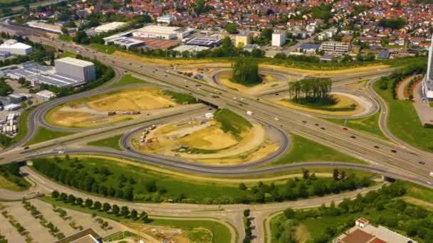 Повітряний Вид Автобану Англ Autobahn Перетинає Дороги Фрівей Поблизу Неккарзульма — стокове відео