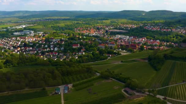 Aerial Weinsberg Germany Castle Weibertreu Sunny Day Spring — Stock Video