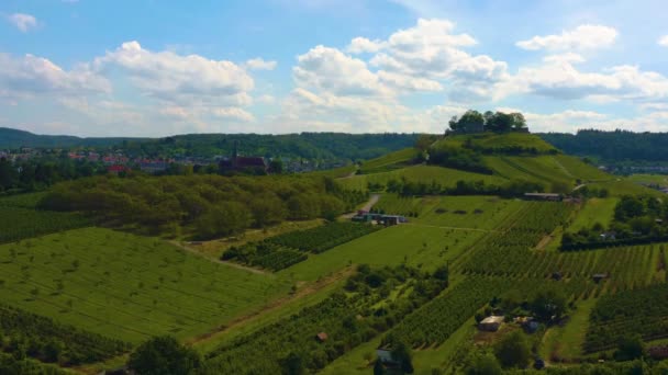 Aerial Weinsberg Germany Castle Weibertreu Sunny Day Spring — Stock Video