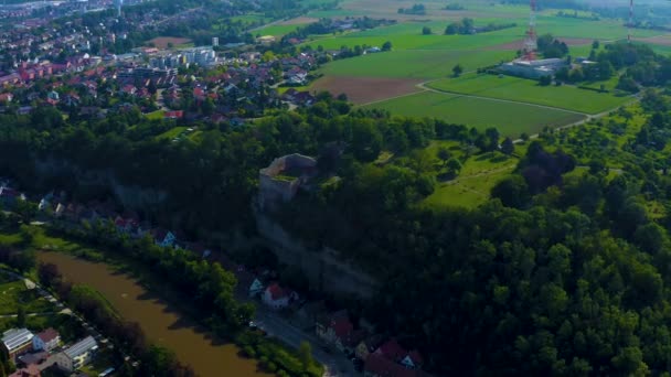 Luftaufnahme Der Stadt Mühlacker Einem Sonnigen Frühlingstag — Stockvideo