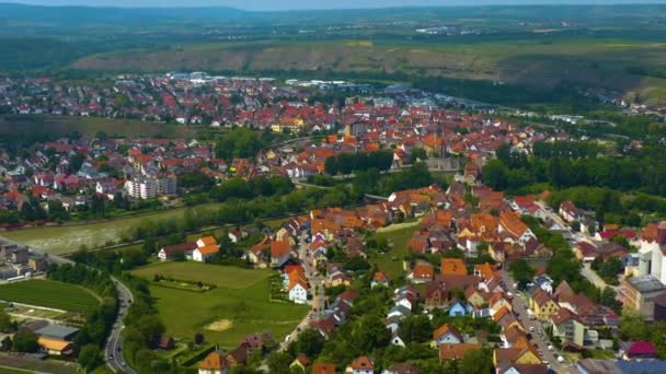 Widok Lotu Ptaka Miasto Lauffen Nad Rzeką Neckar Niemczech Słoneczny — Wideo stockowe