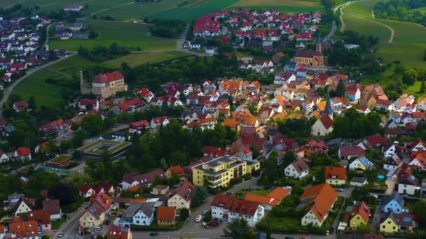 Flygfoto Över Staden Talheim Och Slott Tyskland Solig Dag Våren — Stockvideo