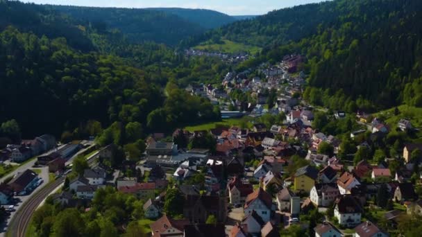 Letecký Pohled Vesnici Unterreichenbach Blízkosti Pforzheimu Německu Slunečného Jarního Dne — Stock video