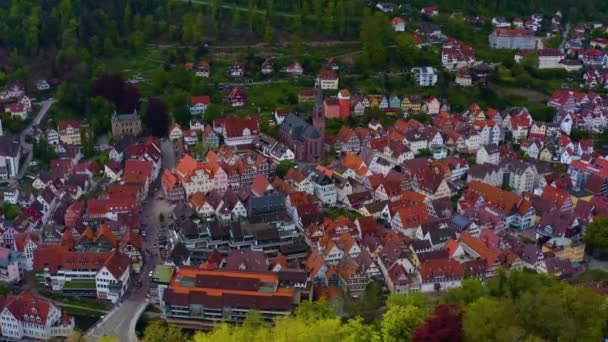 Güneşli Bir Baharda Almanya Daki Kara Orman Şehrin Havadan Görünüşü — Stok video