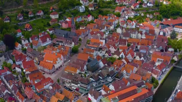 Güneşli Bir Baharda Almanya Daki Kara Orman Şehrin Havadan Görünüşü — Stok video