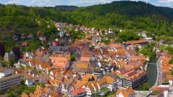 Εναέρια Άποψη Της Πόλης Calw Στο Μαύρο Δάσος Στη Γερμανία — Αρχείο Βίντεο
