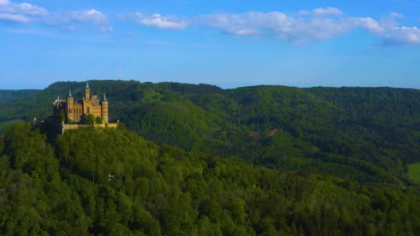 Veduta Aerea Del Castello Hohenzollern Germania Una Giornata Sole Primavera — Video Stock