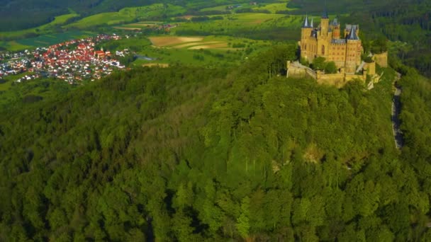 Veduta Aerea Del Castello Hohenzollern Germania Una Giornata Sole Primavera — Video Stock