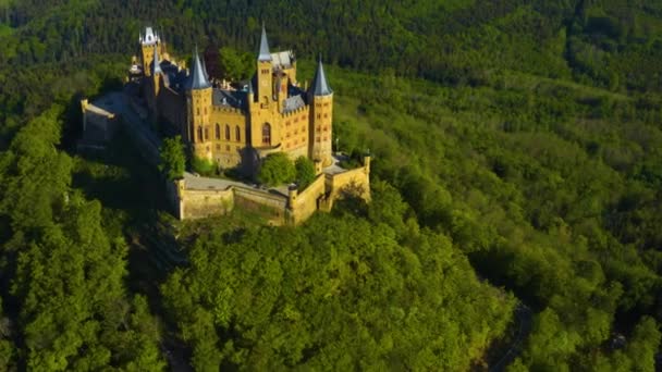Вид Воздуха Замок Гогенцоллерн Германии Солнечный День Весной — стоковое видео