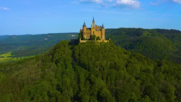 Veduta Aerea Del Castello Hohenzollern Germania Una Giornata Sole Primavera — Video Stock