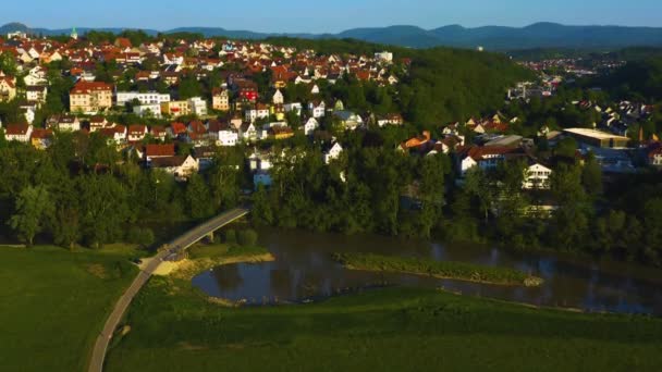 Letecký Pohled Obec Kirchentellinsfurt Schwabenu Německo Slunečného Odpoledne — Stock video
