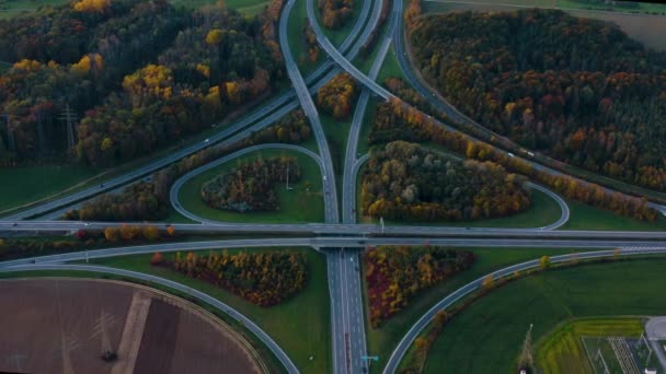 Luftaufnahme Vom Autobahnkreuz Hegau Bodenseenähe Einem Späten Nachmittag Einem Sonnigen — Stockvideo