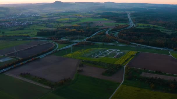 Luchtfoto Van Snelweg Doorkruisen Hegau Dicht Bij Het Bodenmeer Een — Stockvideo