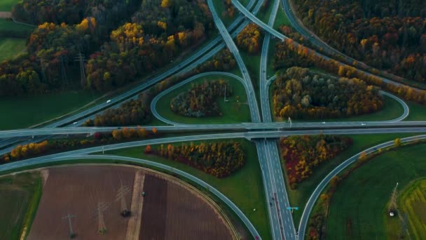 Luftaufnahme Vom Autobahnkreuz Hegau Bodenseenähe Einem Späten Nachmittag Einem Sonnigen — Stockvideo