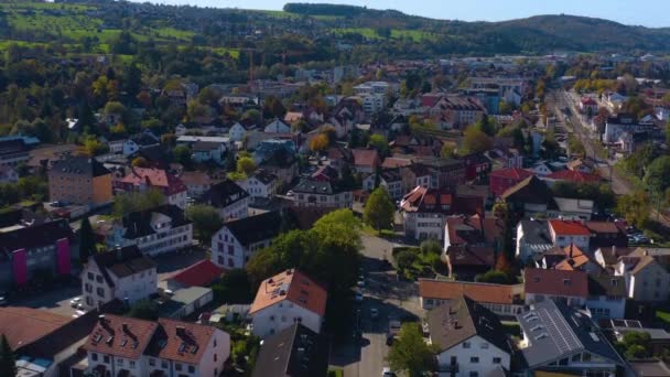 Widok Powietrza Miasto Schopfheim Niemczech Czarnym Lesie Słoneczny Poranek Jesienią — Wideo stockowe