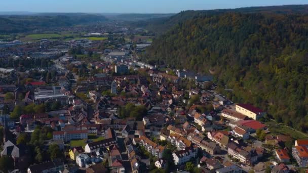 Luftaufnahme Der Stadt Schopfheim Schwarzwald Einem Sonnigen Morgen Herbst Herbst — Stockvideo