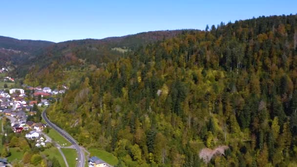 Vista Aérea Del Pueblo Todtmoos Alemania Día Soleado Otoño Otoño — Vídeos de Stock