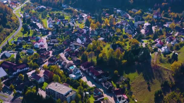 Vista Aérea Cidade Todtmoos Alemanha Dia Ensolarado Outono Outono — Vídeo de Stock