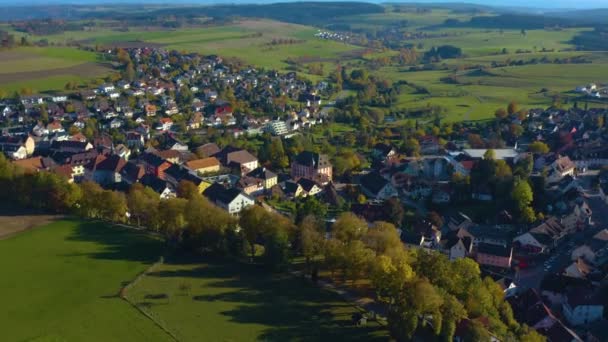 Luchtfoto Van Stad Bondorf Duitsland Een Zonnige Dag Herfst Herfst — Stockvideo
