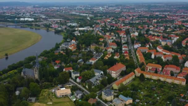 Widok Lotu Ptaka Miasto Drezno Wschodnich Niemczech Pochmurny Dzień Lata — Wideo stockowe