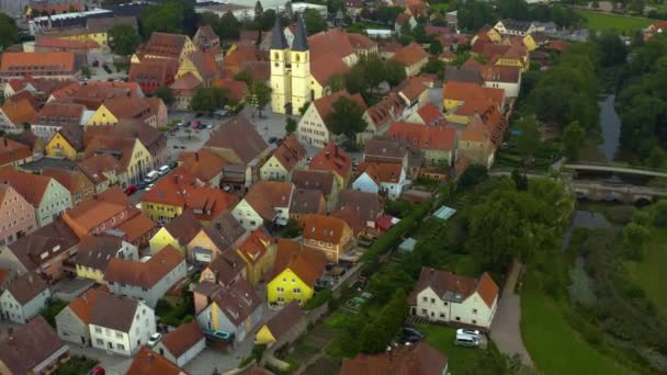 Veduta Aerea Del Villaggio Herrieden Germania Baviera Tardo Pomeriggio Sole — Video Stock