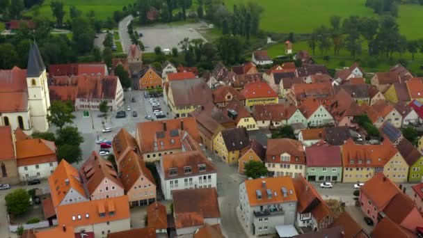 Aerial view of the village Herrieden in Germany, Bavaria  on a late  sunny afternoon in summer. 
