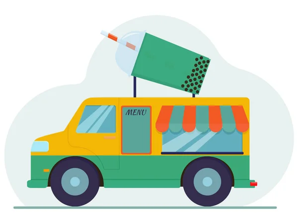 Düz vektör illüstrasyonu: köpük çay kamyonu