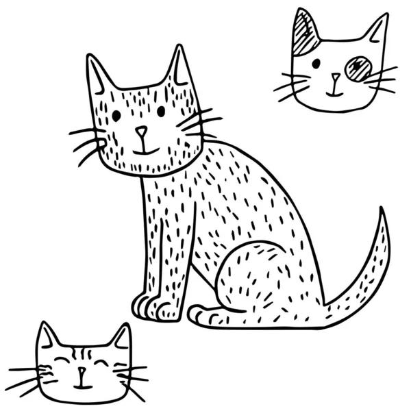 Ilustração vetorial desenhada à mão: gatos. Desenho preto sobre um fundo branco . — Vetor de Stock