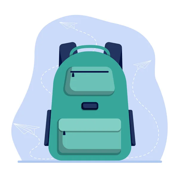 Illustration vectorielle plate : sac à dos scolaire bleu. — Image vectorielle