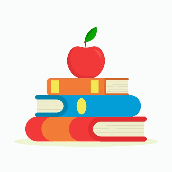 Ilustración vectorial plana: pila de libros y una manzana. El concepto de aprendizaje . — Archivo Imágenes Vectoriales