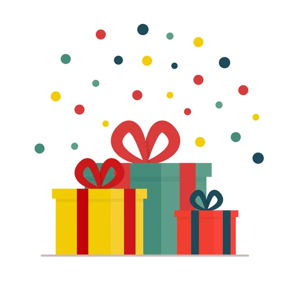 Düz vektör çizimi: hediye kutuları. Mutlu Noeller ve mutlu yıllar..