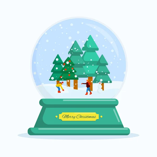 Plochá vektorová ilustrace: sněhová koule. Šťastný nový rok a veselé Vánoce. — Stockový vektor