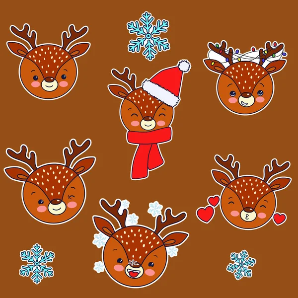 Ilustración vectorial: conjunto de pegatinas de venado navideño lindo. — Vector de stock