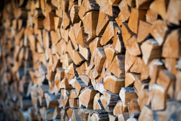 Kütüklerde yakacak odun, büyük küçük doğranmış dallar. Kırık odun depoda. Banyo ve şömine için odun topladım. Yakacak odunların arka planı. Şömine için doğal yakıt ve ısıtma, barbekü, barbekü, barbekü ve et.