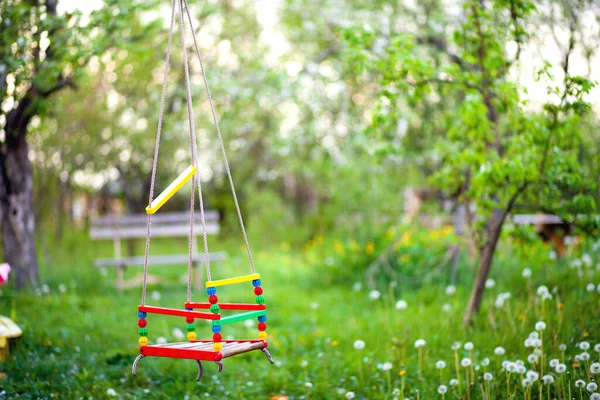 Yazın akşamları bahçede asılı duran bir çocuk salıncağı için boş bir ip.