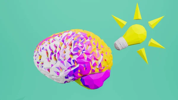 Цветной Низкий Поли Боковой Вид Мозга Рендеринг Изолирован Заднем Плане — стоковое фото